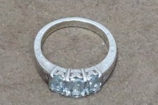 GORGEOUS STERLING SILVER OVAL BLUE CZ ETCHED FLOWER DESIGN RING size 5.75