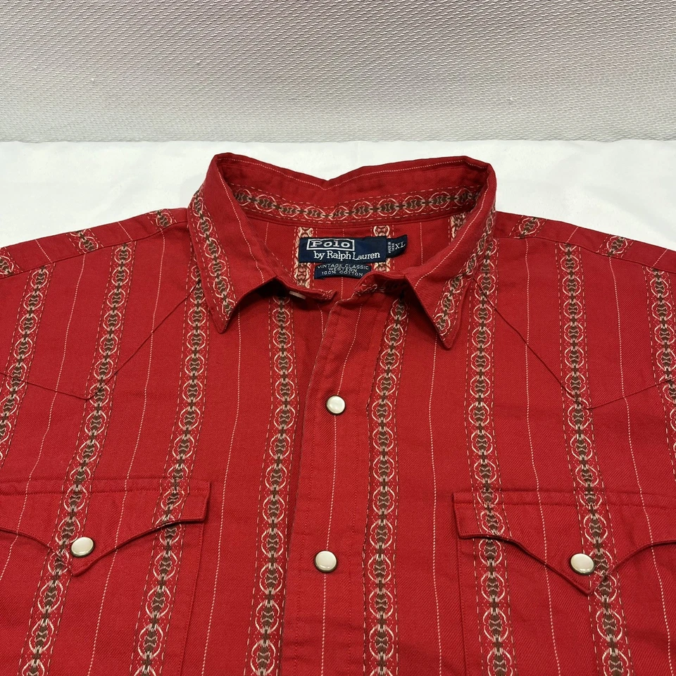 Camisa Ralph Lauren Vintage Clásica Western Para Hombre XL Roja Perla A Presión Manga Corta Foto 2 de 4