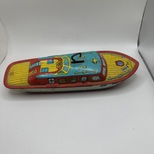 J Chein Tin Toy Boat USA Vintage Lithograph Collectible Boat Yacht