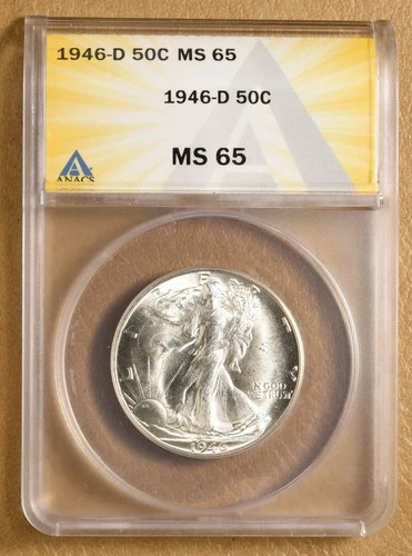 1946 D Walking Liberty Half Dollar ANACS MS65