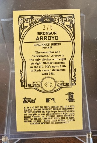 2013 Gypsy Queen Wood Mini /5 Bronson Arroyo - Picture 2 of 2