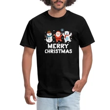 Merry Christmas Cute Snowman And Santa Claus Men's T-Shirt