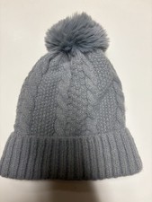 Pom Pom Gray Knit Hat Faux Fur Lined OS gray EUC WINTER FASHION
