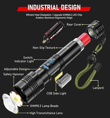 Shadowhawk wiederaufladbare Taschenlampen, hohe Lumen, 1000000LM XHM90.2, 30W LED 