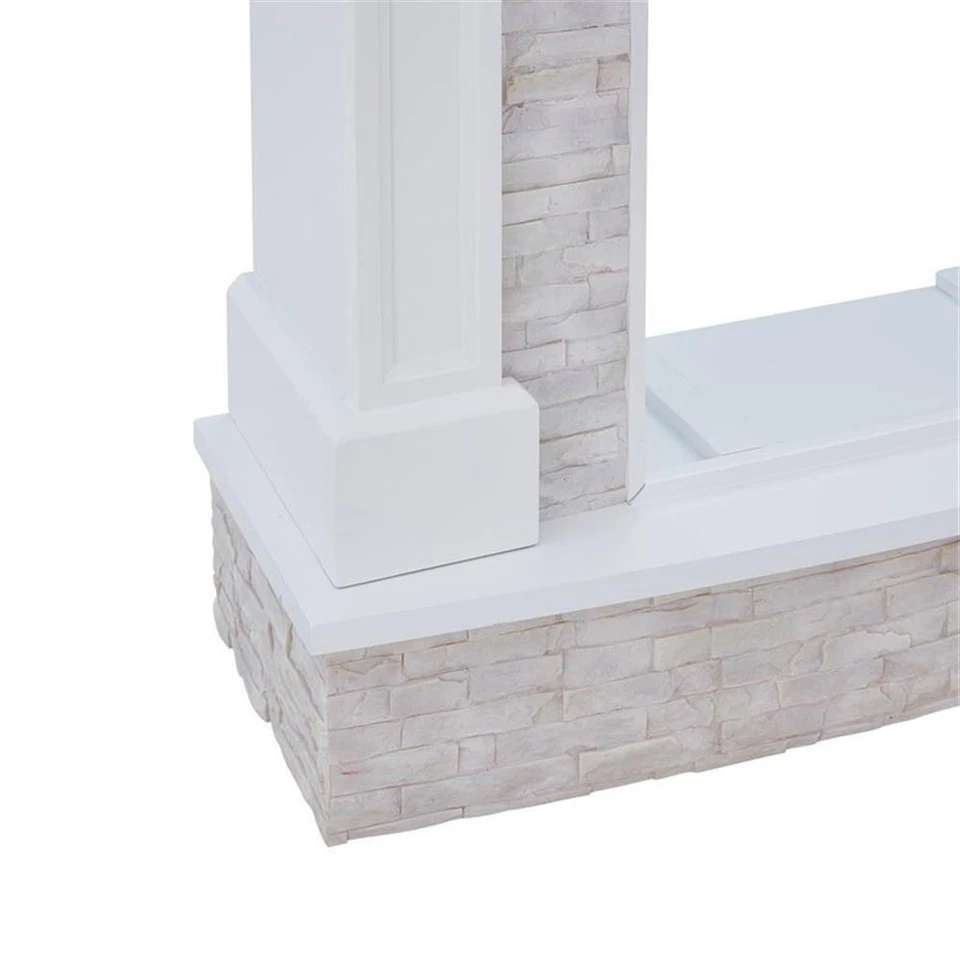 SEI Furniture Jacksdale Faux Stone Electric Fireplace TV Stand in White Foto 3 de 4