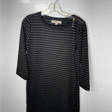 LOFT Black and Gray Striped Long Sleeve Dress 362