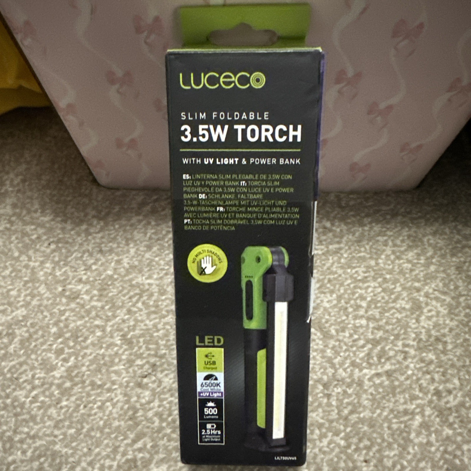 Luceco Slim Foldable Inspection Torch 3.5w 500LM UV & Powerbank
