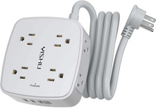 6 Ft Surge Protector Power Strip - 8 Widely Outlets with 4 USB Ports, 3 Side Out