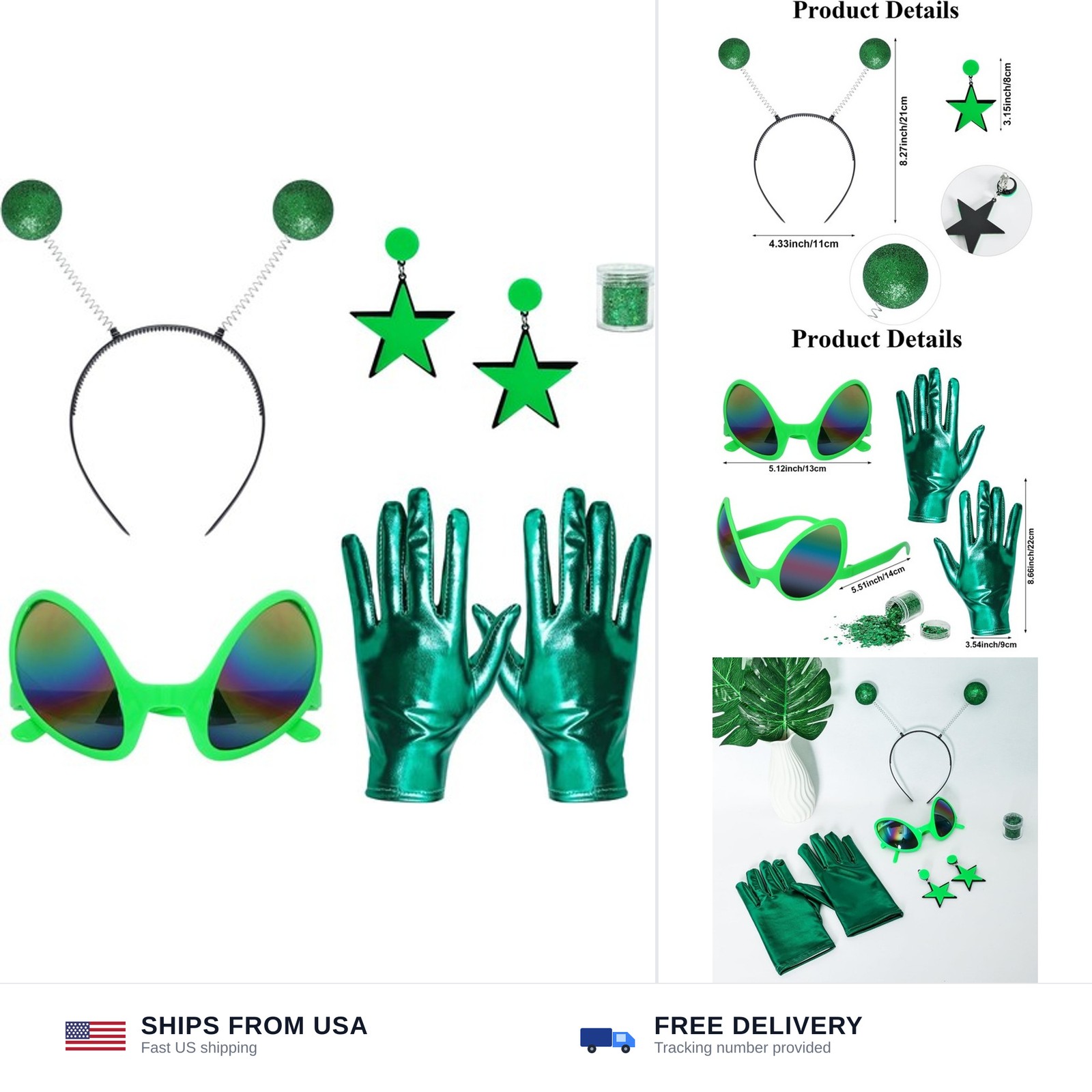 Alien costume accessories set women silver gloves antenna headband ...