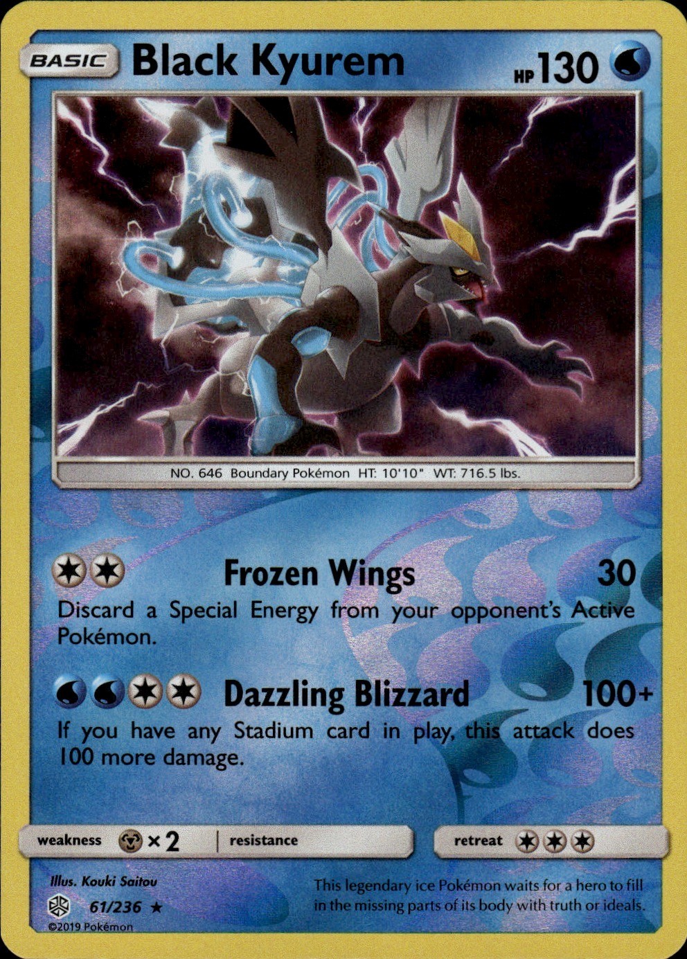 Black Kyurem Holo Rare SM Cosmic Eclipse 61/236 Water Reverse Holo Pokemon Card
