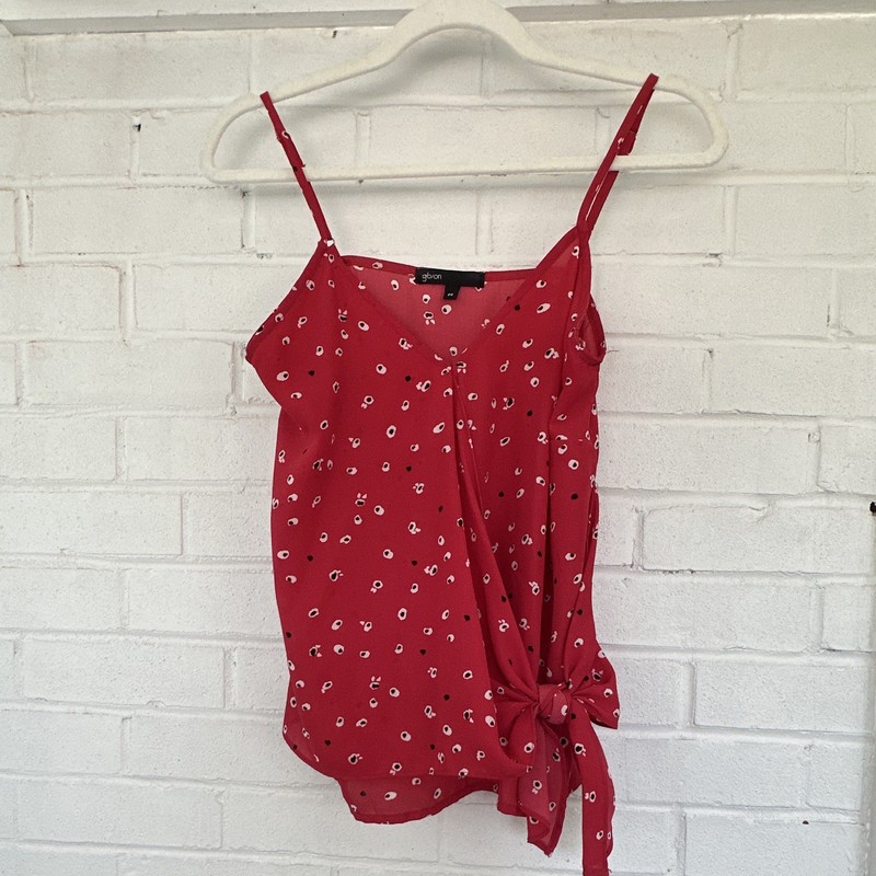 Gibson Red/White Polka Dot Chiffon V-Neck Tie Front Spaghetti Tank S
