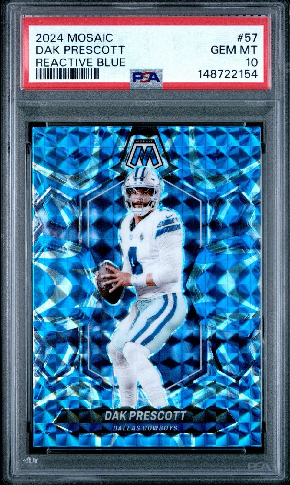 PSA 10 POP 1 2024 Panini Mosaic Dak Prescott #57 Reactive Blue Mosaic Prizm view 2