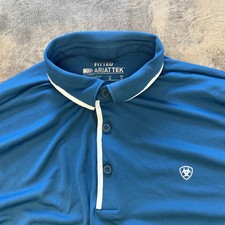 Ariat Welded Tek Fitted Polo Shirt Size M Blue Short Sleeve SEE PUNCTURE