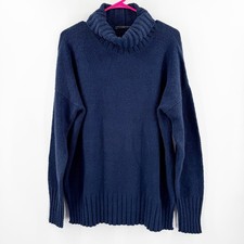 PERUVIAN CONNECTION Turtleneck Sweater SZ Large Navy Blue Pima Cotton Blend Peru