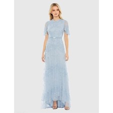 Mac Duggal 9192 Blue Sequined High Neck Flutter Sleeve A Line Gown Size 6 NWT