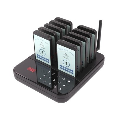 Restaurant Pager Wireless Calling System w/10 Beepers - Buzzer, Vibration, Flash