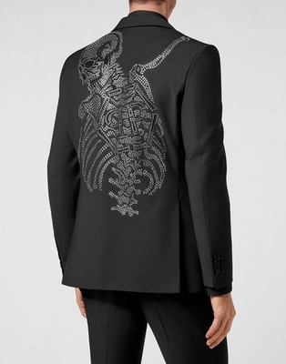 PHILIPP PLEIN WOOL BLAZER GIGOLO FIT CRYSTAL SKULL / BLACK / SIZE 50 / WITH TAGS