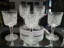 5 Water Goblet  American Brilliant Period Cut Glass Crystal Krantz Smith Electra