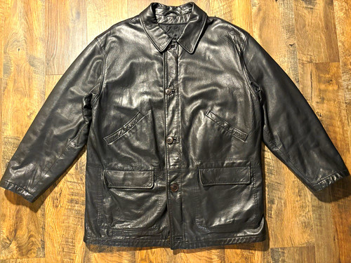 Bally, Vintage Bally Black Leather Field Coat IT 52 Made in Italy