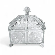 EAPG Indiana Glass Covered Dish Thistle Delta Pattern Footed Candy Jewelry Box
