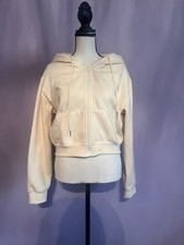 90s Beige Cream Cropped Zip Up Hoodie Jacket Soft Comfort Fit Women s Small
