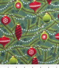 CHRISTMAS VALANCE w/ CHRISTMAS ORNAMENTS ON PINE! LOW SHIP!  