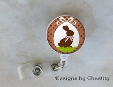 Easter Bunny Badge Reel Retractable ID Tag Clip Holder Nurse RN Teacher Fun