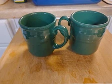 Longaberger 2 Pottery Woven Green Ivy Coffee Tea Cider Mugs Cups 