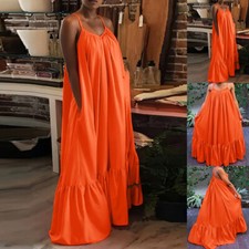 Womens Strappy Baggy Maxi Long Dress Summer Holiday Beach Swing Kaftan Sundress