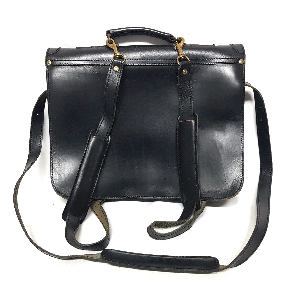 Large black leather messenger bag top