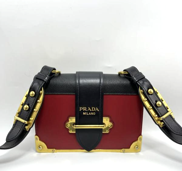 PRADA City Calf And Saffiano Leather Cahier Crossbody Bag Red