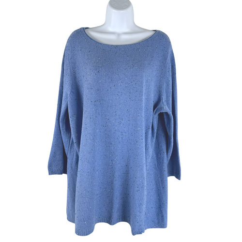 Talbots Speckled Sweater 2X Blue Cotton Nylon Wool 3/4 Sleeve NWT FS-1359