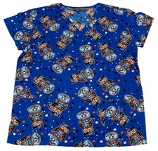 Women's Halloween Christmas Medical Scrub Tops Owl Trick-a-treat M