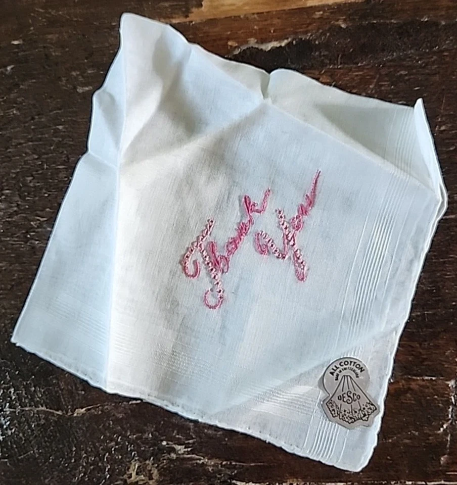 NUEVO Pañuelo DESCO Vintage “Thank You” Rosa Bordado Foto 2 de 4