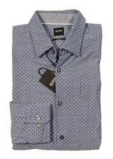 Boss Hugo Boss Men's Blue Ronni Textured Patterned Slim Fit Button Down Shirt