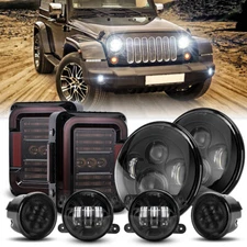 For Jeep Wrangler JK 07-18 DOT 7" LED Headlights Tail Lamp Fog Signal Lights Kit