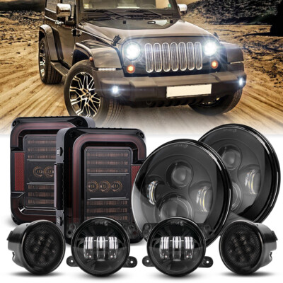 For Jeep Wrangler JK 07-18 DOT 7'' LED Headlights Tail Lamp Fog Signal Lights Kit