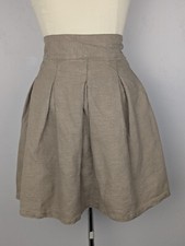 Vintage Womena Khaki Brown Tan Linen Pleated Knee Length Schoolgirl Skirt 7/8