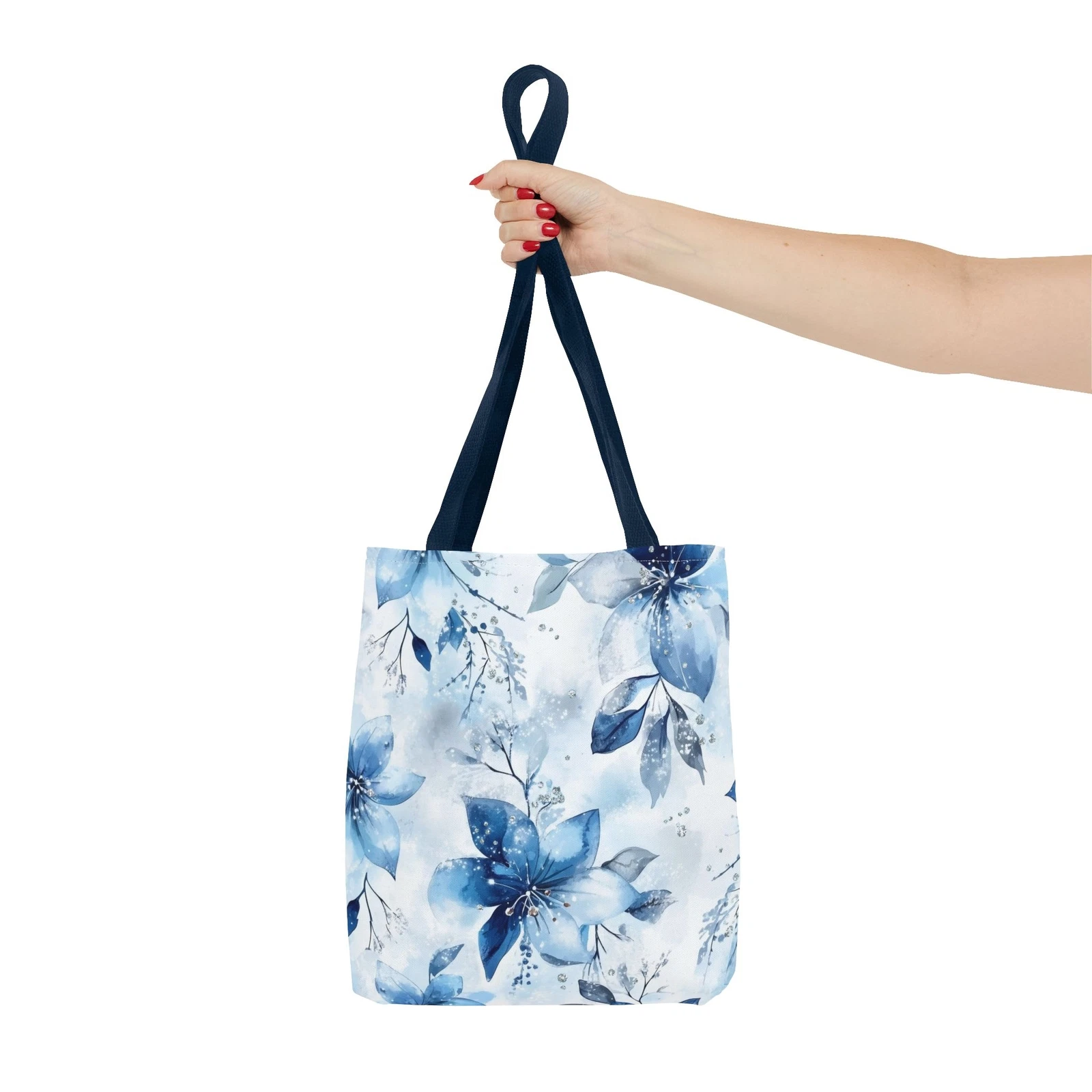 Light Blue Floral Tote Bag for Women, Spring Blossom Pattern