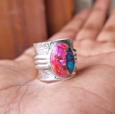 Pink Copper Turquoise Gemstone Ring 925 Sterling Silver Handmade Gift PG1385