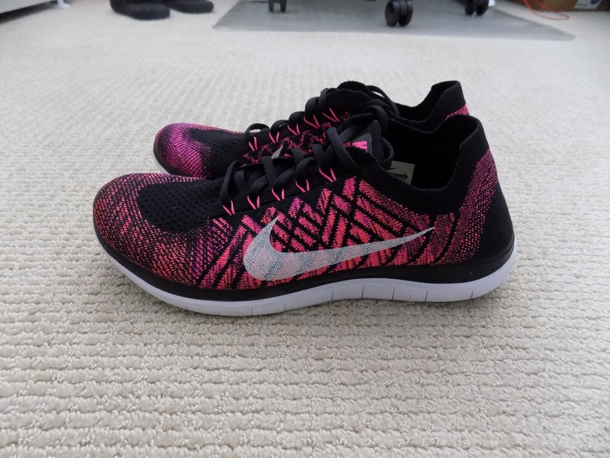 NEW WOMENS 10 NIKE FREE FLYKNIT RUNNING SHOES BLACK PINK FUCHSIA 717076  006