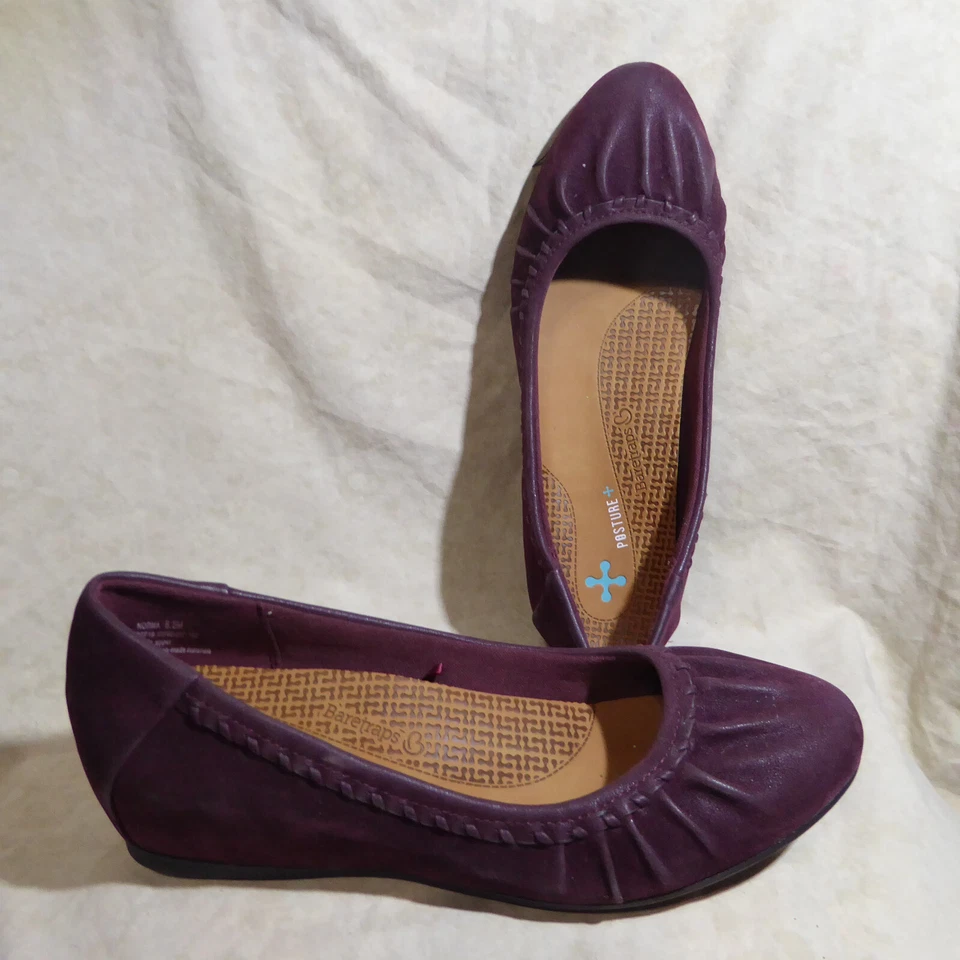 🩰 BareTraps Posture+ Hidden Heel Ballet Pumps sz 8.5 M Eggplant Purple Suede - Image 2 of 4