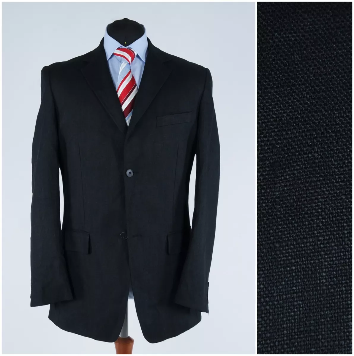 Mens Summer Blazer 42L UK Size H M Black Designer Sport Coat Linen Jacket