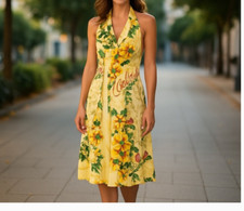 NWOT Urban Outfitters Floral Yellow Newspaper Print Shirt Dress XL Y2k Summer