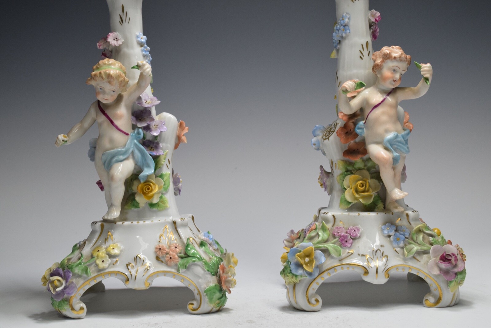 Vintage Dresden Porcelain Pair Of Late 19th Century Angels Candle