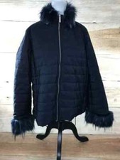 James Lakeland Navy Quilted Jacket With Faux Fur Trim