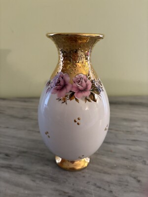 24K GOLD HAND PAINTED VASE J SPYROPOULOS WITH ROSES