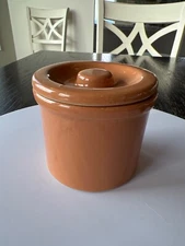 Vtg Butter Keeper Crock With Lid Lt Orange 3" Salt Herb Container