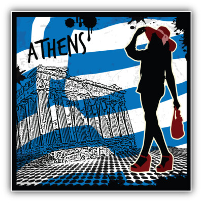 Athens Vintage Travel Label Car Bumper Sticker Decal - ''SIZES