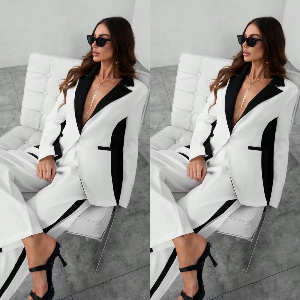 Leisure Women Suits Black and White Splicing Ladies Office Work